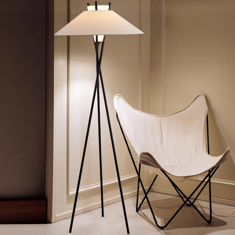 Contemporary Semi-Tapered Fabric Shade Iron Tripod Floor Lamp for Study