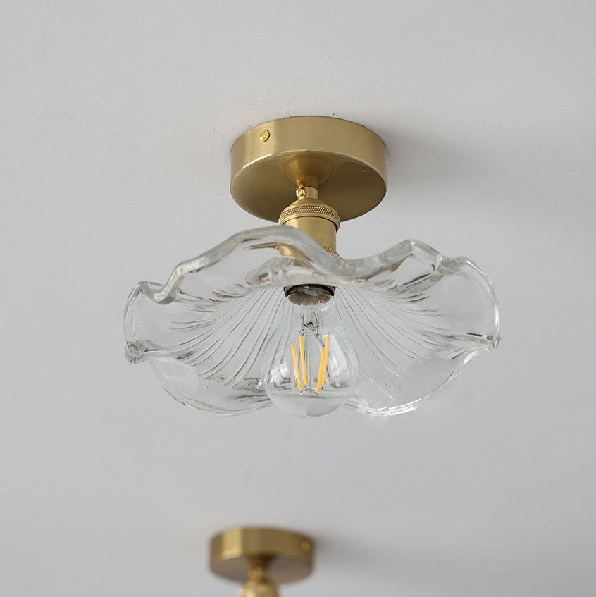 European Vintage Lotus Leaf Copper Semi-Flush Mount Light 1-Light Fixture