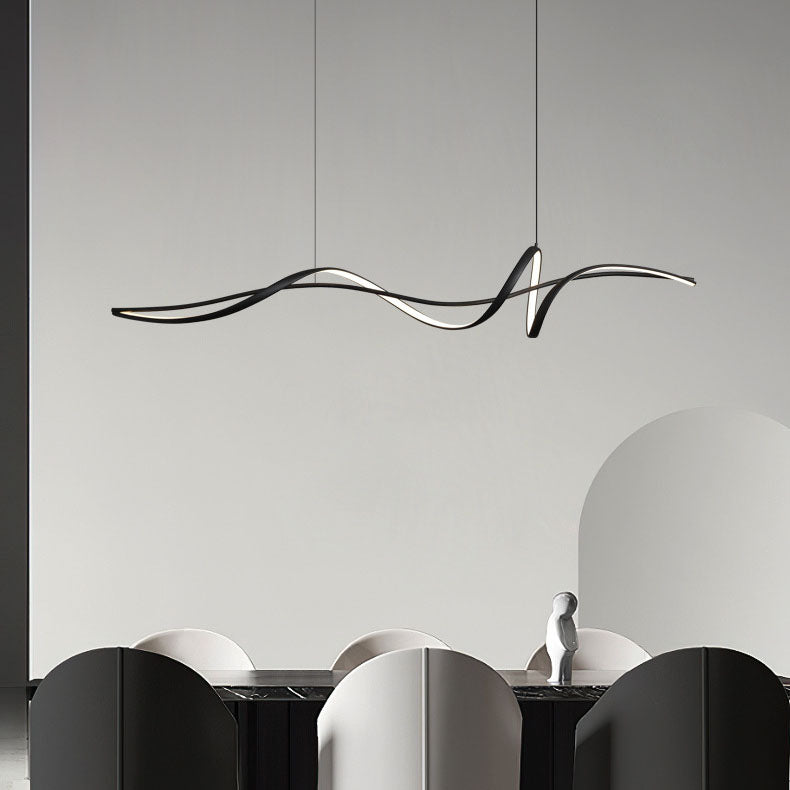 Modern Minimalist Wave Strip LED Chandelier - Aluminium & Silica Design for Dining Room Island Lighting