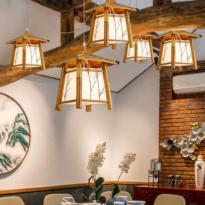 Japanese Rustic Vintage Bamboo Weaving Pendant Light 1-Light Fixture