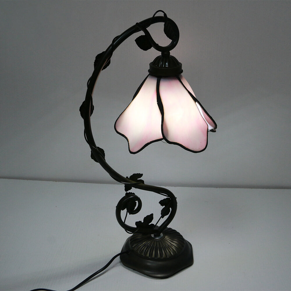 Tiffany Simple Flower Petal Resin Stained Glass 1-Light Table Lamp, Vintage Style Stained Glass Lamp, Decorative Floral Accent Lamp, Home Decor Illumination, Tiffany Inspired Lighting, Art Glass Table Lamp for Living Room, Bedroom and Office, Handcrafted