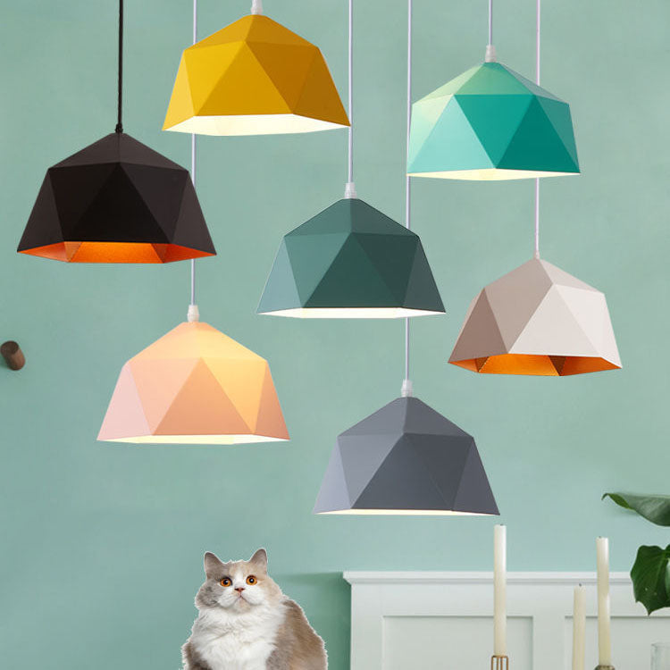 Modern Geometric Macaroon Iron Pendant Light 1-Light Lozenge Design