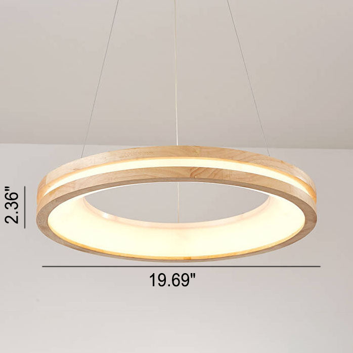 Japanese Simplicity Log Circle Island Light LED Chandelier - Modern Minimalist Lighting Fixture for Kitchen and Dining Rooms, Energy Efficient Design, Adjustable Height, Warm White Illumination