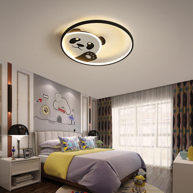 Cute Panda Round LED Flush Mount Ceiling Light - Cartoon Design, Kids Room Lighting, Adorable Home Decor