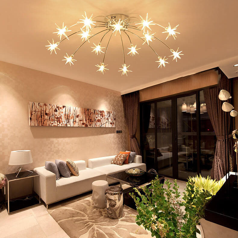 Contemporary Iron Flush Mount Ceiling Light - Star Design 12/21/28 Inches for Living Room