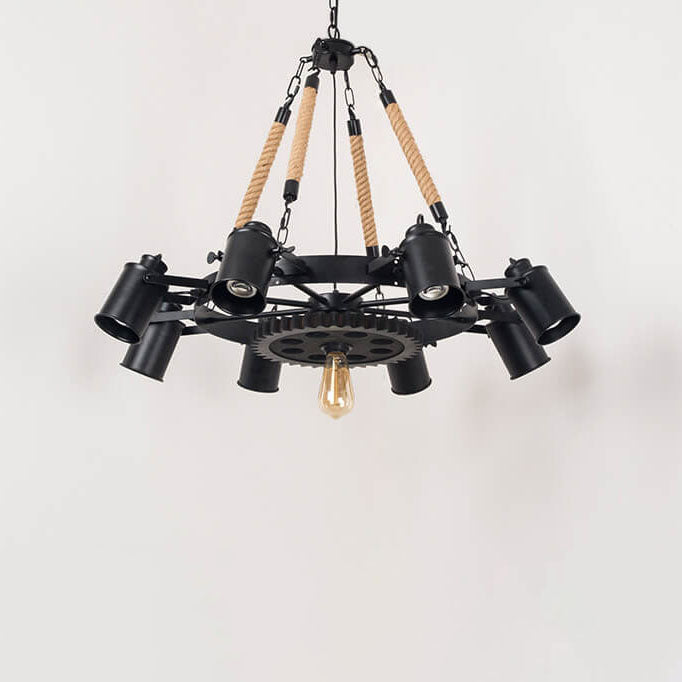 Contemporary Industrial Retro Wrought Iron Hemp Rope Chandelier - 7/9/11 Lights for Living Room