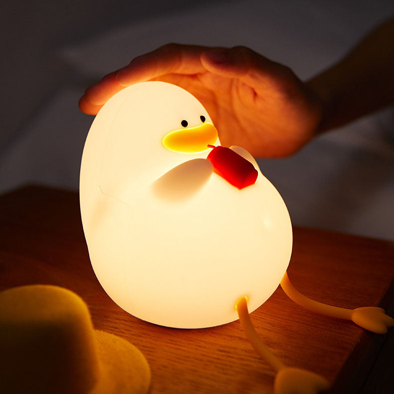 Contemporary Creative Kids Cartoon Silicone Duck Pat LED Night Light Table Lamp for Bedroom, Childrens Night Light, Cute Duck Table Lamp, Soft Silicone Baby Night Light, Toddler Bedroom Decor, LED Duck Lamp, Nursery Night Light for Kids, Rechargeable Kids