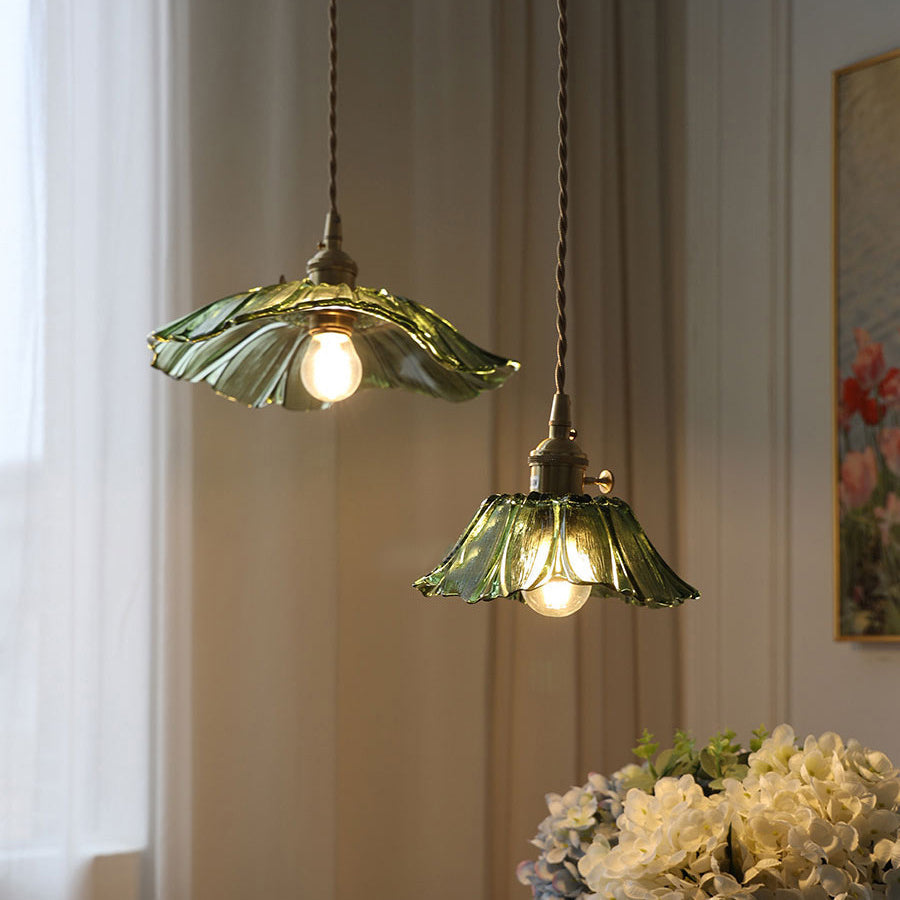 Modern Art Deco Sunflower Copper Glass Pendant Light - Living Room Essential