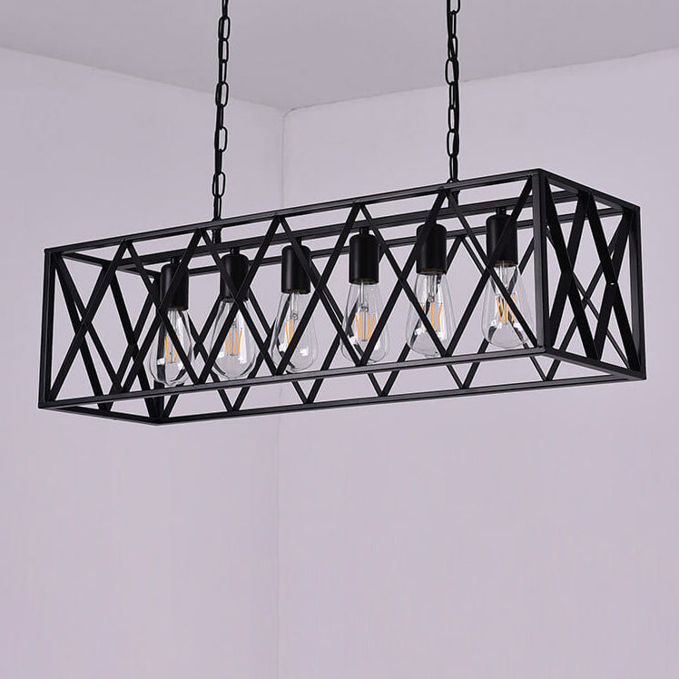 Traditional Farmhouse Rectangular Iron Cage Chandelier 4/6 Light for Dining Room