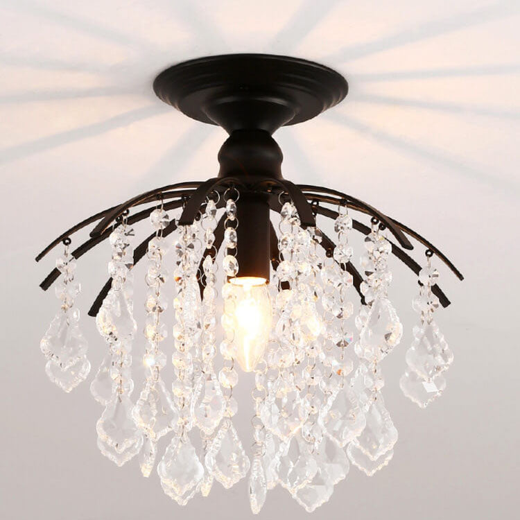 Modern Luxury Crystal Iron Semi-Flush Mount Ceiling Light for Living Room