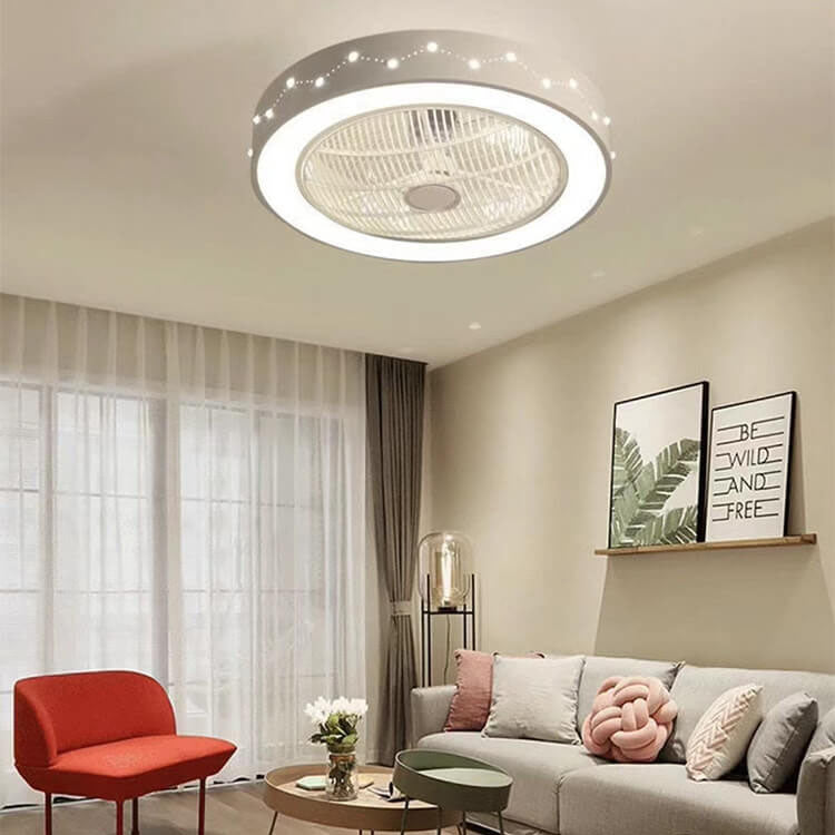 Nordic Simple Round Galaxy Enclosed LED Flush Mount Ceiling Fan Light