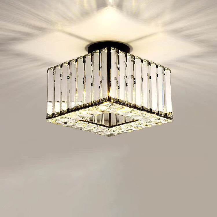 Modern Luxury Crystal Round Square 1-Light Semi-Flush Mount Ceiling Light for Living Room
