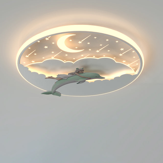 Modern Art Deco Dolphin Round LED Flush Mount Ceiling Light for Living Room