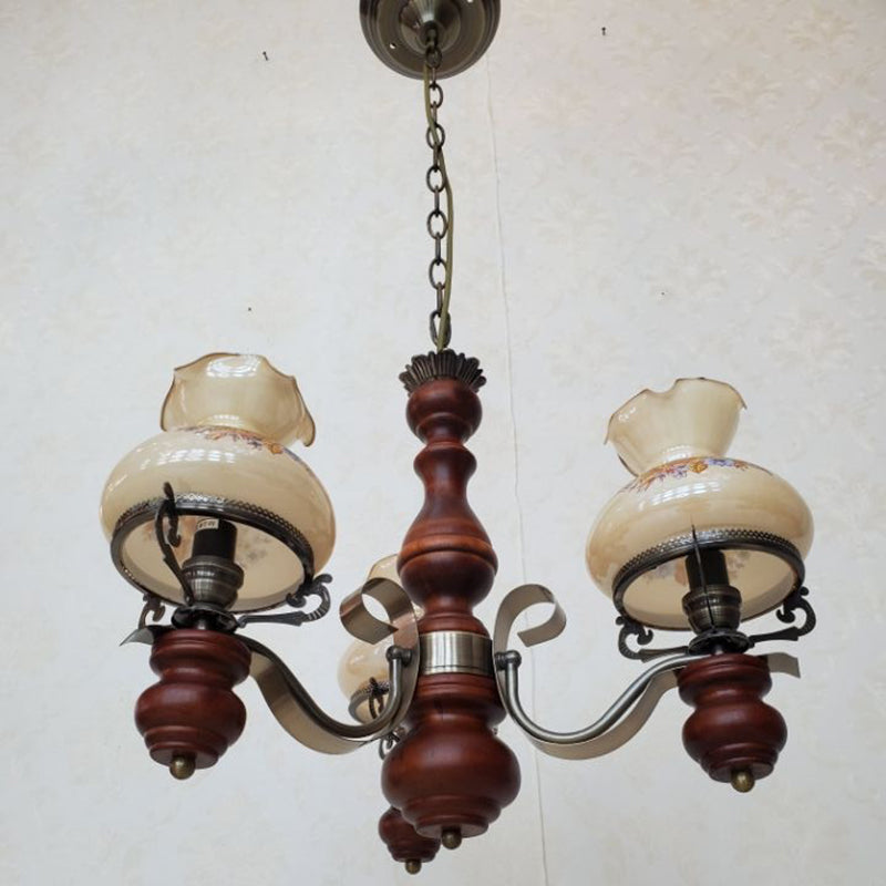 Rustic Iron & Wood 3-Light Candelabra Chandelier for Living Room Decor