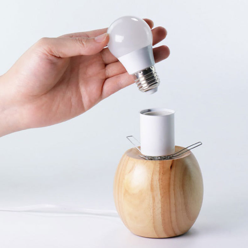 Contemporary Scandinavian Orb Glass Table Lamp - Wood Base 1-Light for Bedroom