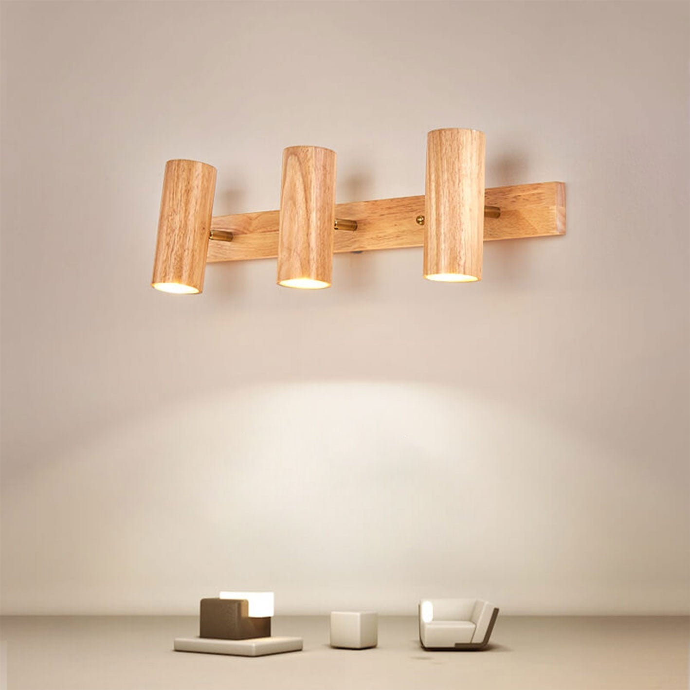 Modern Minimalist Wood Track Spotlight Wall Sconce 1/2/3 Light Lamp