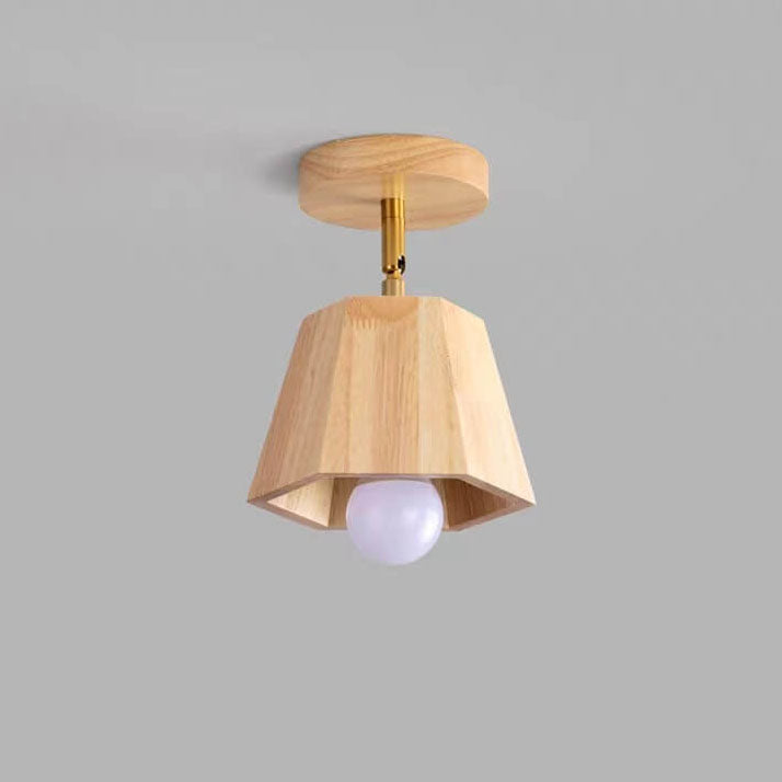 Traditional Japanese Wood Polygon Semi-Flush Mount Ceiling Light for Bedroom