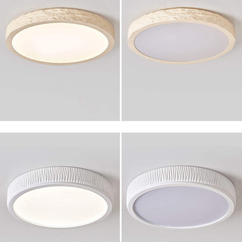 Modern Minimalist Round Stone Grain Resin Iron LED Ceiling Light for Bedroom