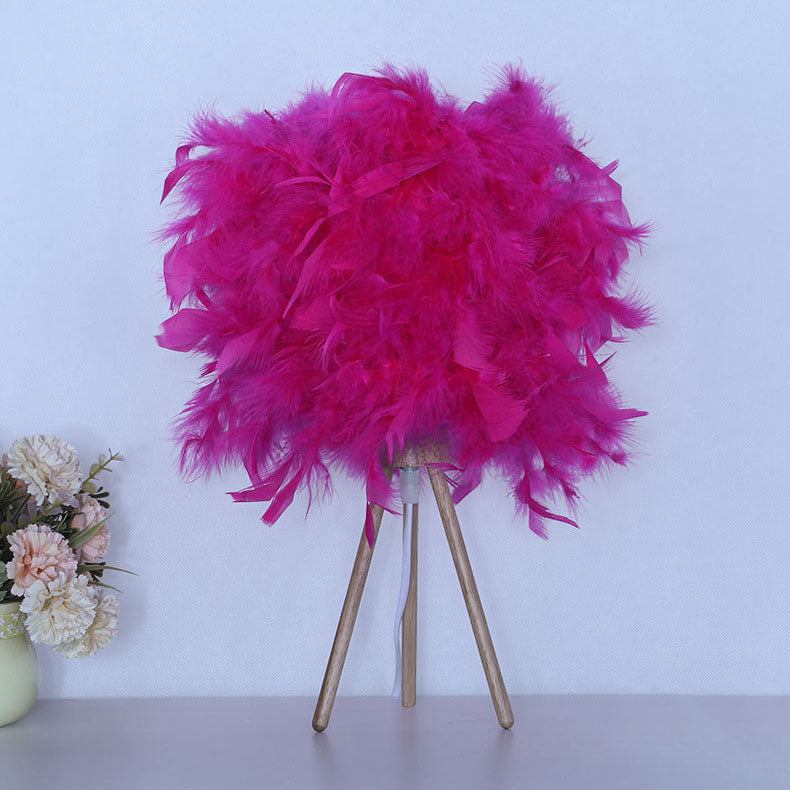 Modern Art Deco Feather Wood Table Lamp - 1-Light Cylinder Design for Bedside