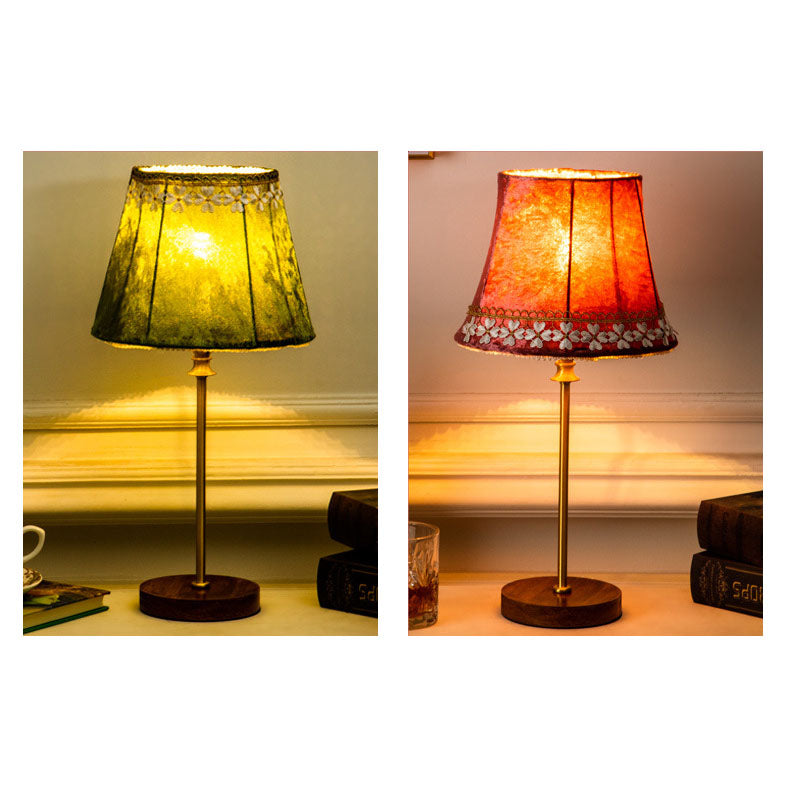 Traditional European Drum Velvet Copper Wood Table Lamp - 1-Light for Living Room

Elevate your living room decor with this stylish Traditional European Drum Table Lamp, featuring a luxurious velvet shade, elegant copper accents, and a sturdy wood base. P