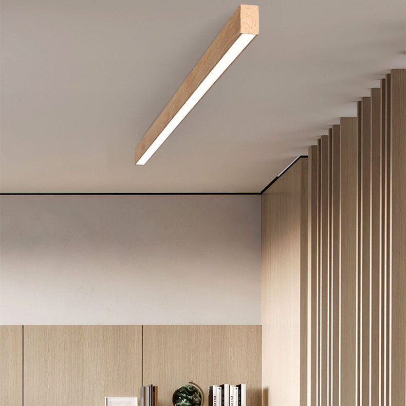 Modern Minimalist LED Flush Mount Ceiling Light - Wood Grain Aluminum Strips Design
