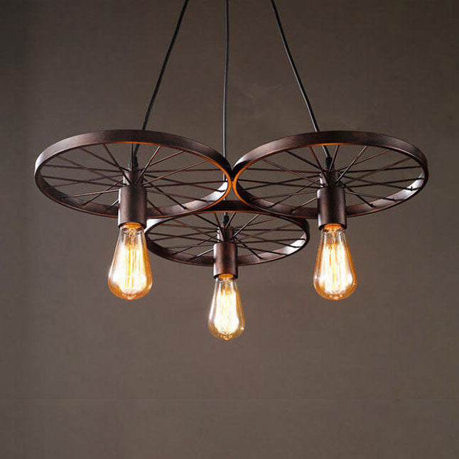 Industrial Wrought Iron Wheels Chandelier - 1/3/6 Light Vintage Lighting Fixture

Elevate your space with this stunning industrial chandelier featuring wrought iron wheels. Perfect for dining rooms, living areas, or entryways, this versatile fixture is av