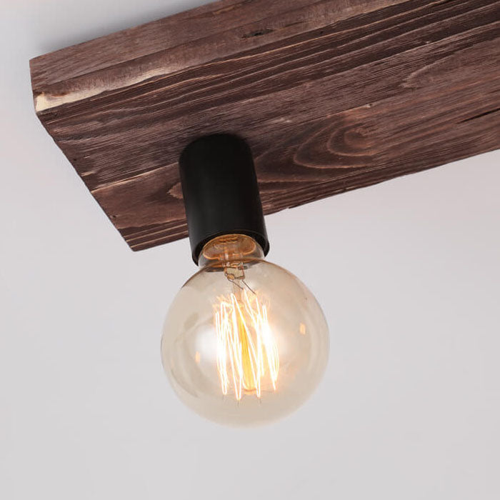 Retro Solid Wood 3-Light Flush Mount Ceiling Light with Glass Lampshade