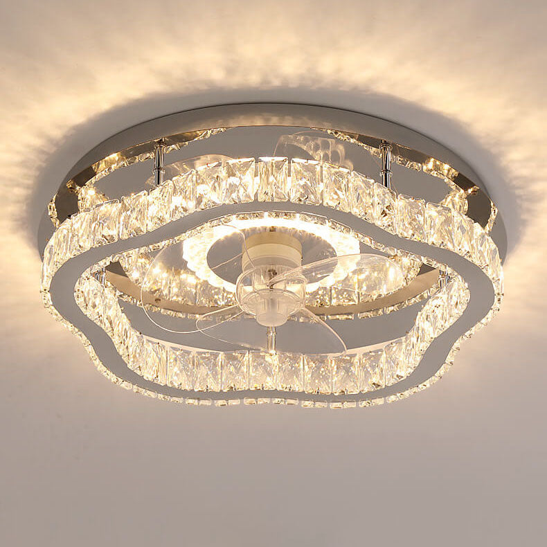 Modern Luxury Crystal Stainless Steel LED Ceiling Fan Light