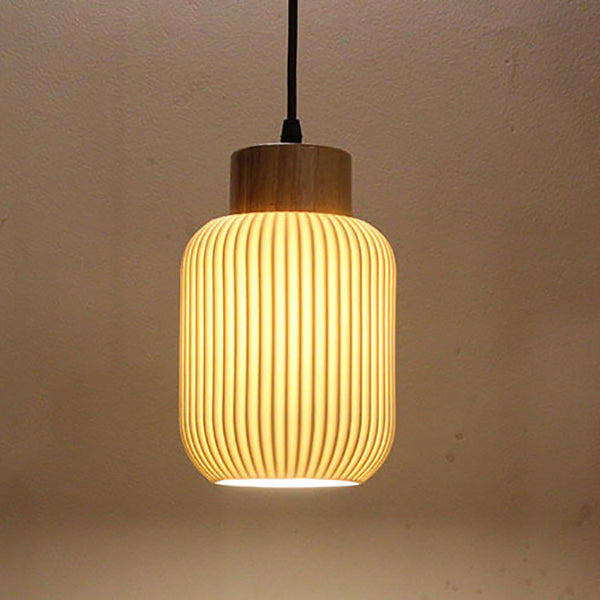 Nordic White Ceramic Cylinder 1-Light Japanese Pendant Light