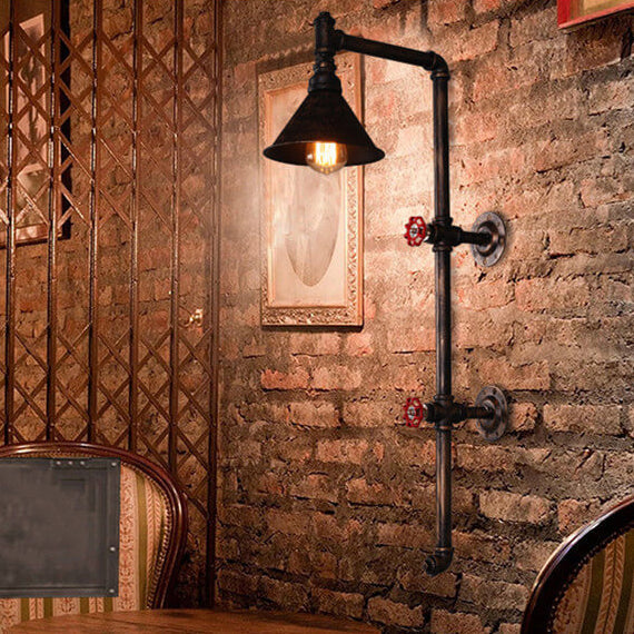 Retro Industrial Iron Water Pipe Faucet Design 1-Light Wall Sconce Lamp, Vintage Industrial Wall Light, Metal Pipe Decor, Rustic Lighting Fixture, Edison Bulb Compatible, Loft Style Wall Sconce, Home Bar Lighting, Steampunk Decor, Retro Industrial Lightin
