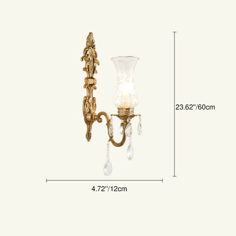 Traditional French Crystal Candelabra Wall Sconce Lamp - Brass 1/2 Light Design