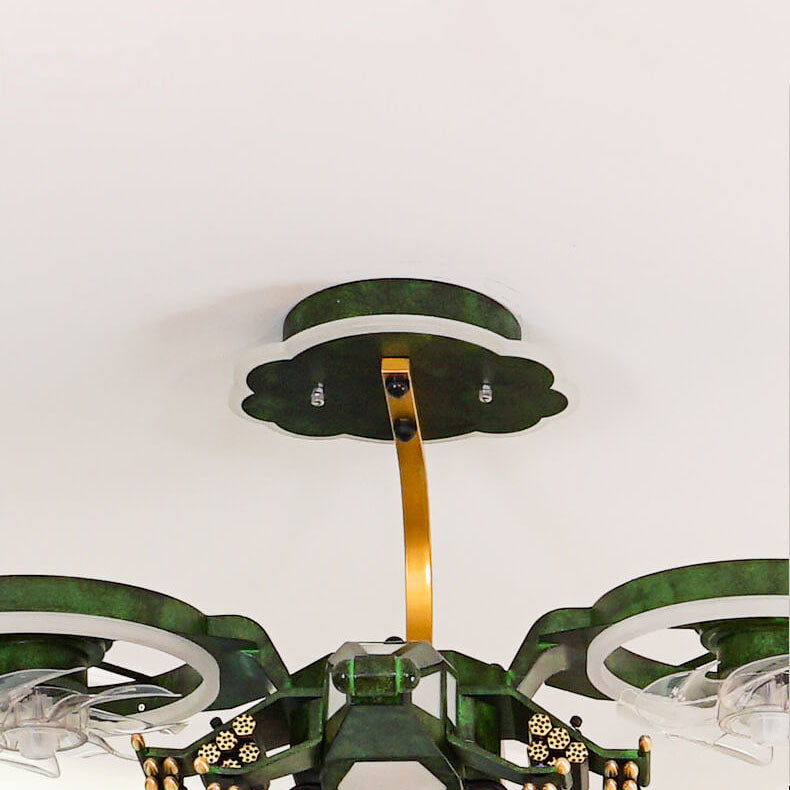 Modern Children's Helicopter Hardware Acrylic LED Semi-Flush Mount Ceiling Fan Light Fixture, Kids Room Decorative Lighting, Aviation Theme Design, Energy Efficient, Adjustable Brightness, Stylish Ceiling Fan Light for Boys and Girls, Playroom and Nursery