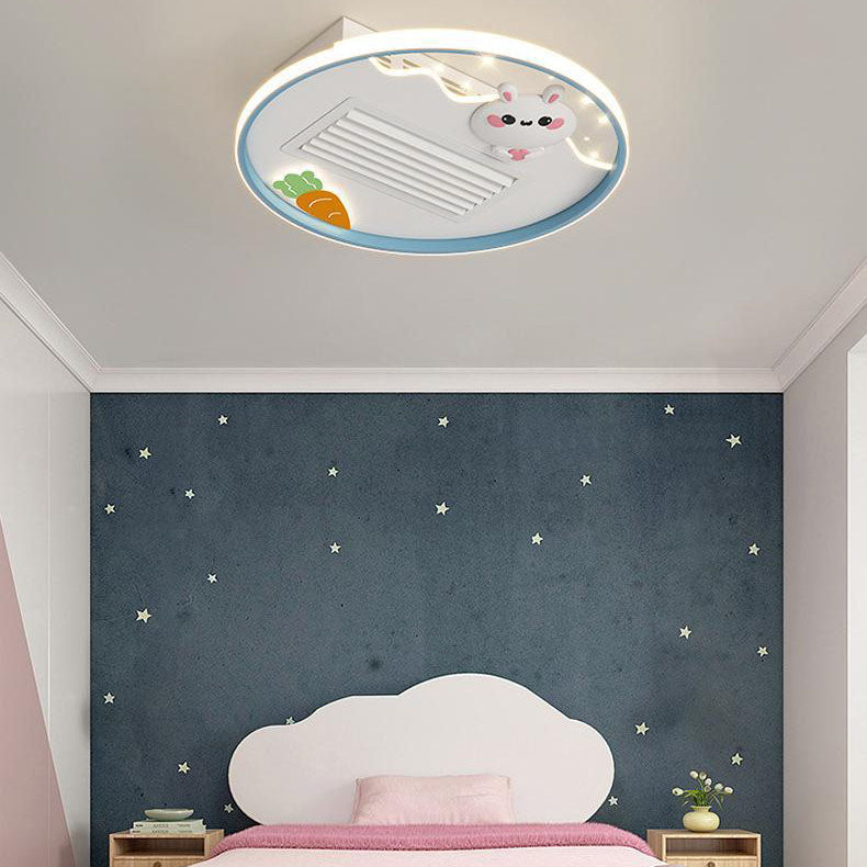 Contemporary Acrylic Astronaut Moon LED Ceiling Fan Light - Kids Bedroom Flush Mount, Invisible Bladeless Design.