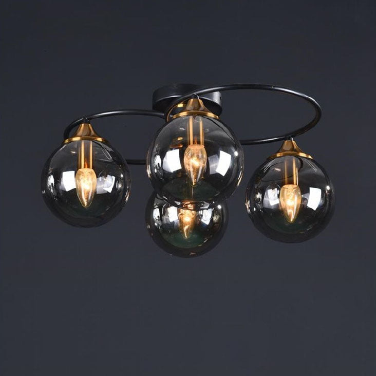 Mid-Century Iron Frame Magic Bean Glass Shade Semi-Flush Mount Ceiling Light 4/6-Light for Living Room