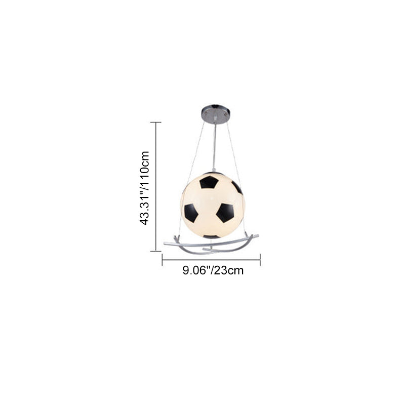 Contemporary Creative Kids Cartoon Soccer Glass Aluminum 1-Light Kids Pendant Light for Bedroom Hanging Fixture Decorative Playroom Ceiling Light Fixture Soccer Theme Kids Room Lighting