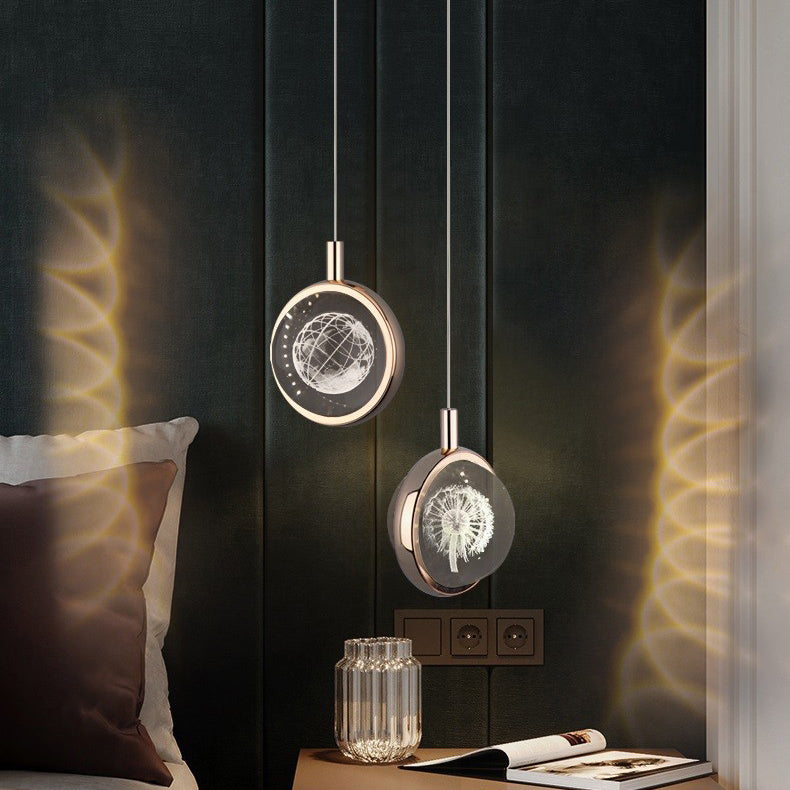 Modern Minimalist Aluminum Crystal LED Pendant Light for Bedroom