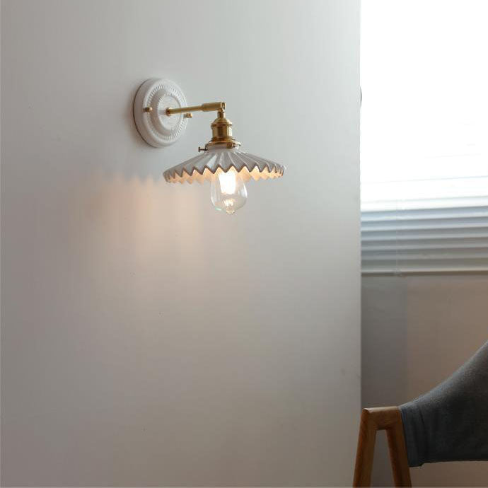 Traditional Vintage Round Ceramic Brass Wall Sconce Lamp for Living Room