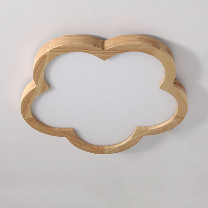 Nordic Simple Solid Wood Flower LED Slim Kids Flush Mount Ceiling Light Fixture, Cute Kids Room Lighting, Sky Blue and White Nursery Light, Modern Children's Ceiling Lamp, Energy Efficient LED Kids Decor Lighting