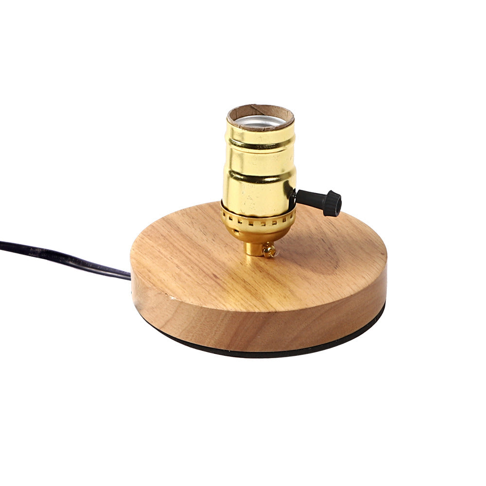Vintage Glass Table Lamp with Solid Wood Base - 1-Light Bedside Lighting