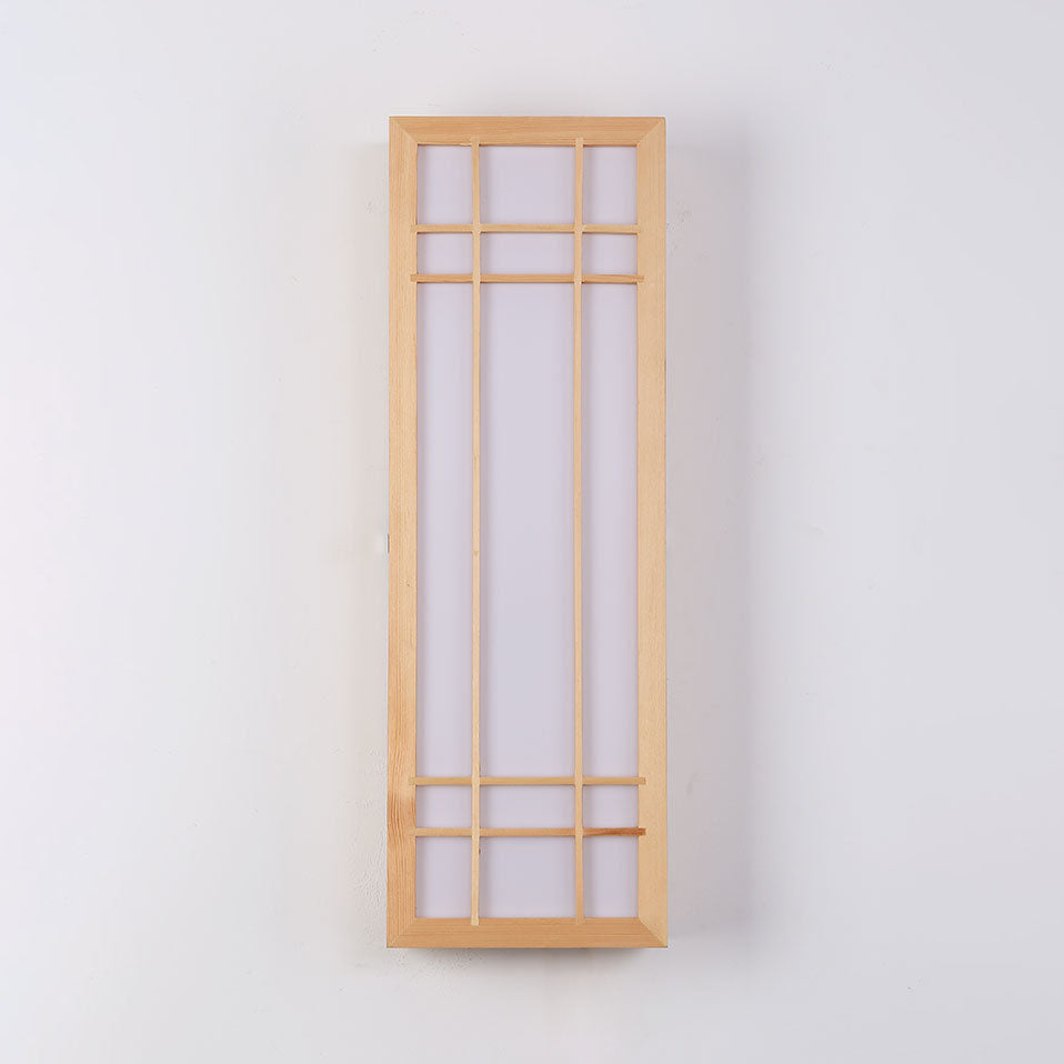 Traditional Japanese Solid Wood LED Wall Sconce for Bedroom