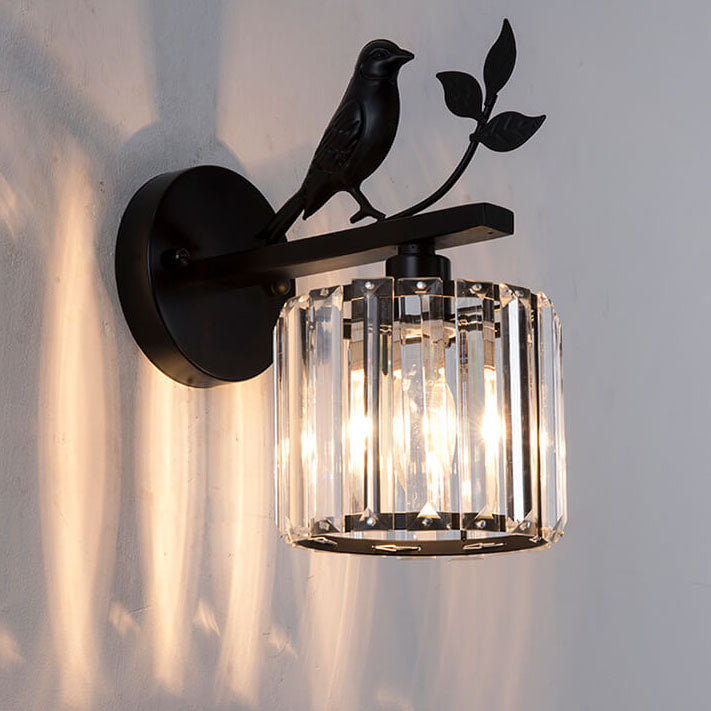 Vintage Iron Glass Round Bird Wall Sconce Lamp - 1-Light for Living Room