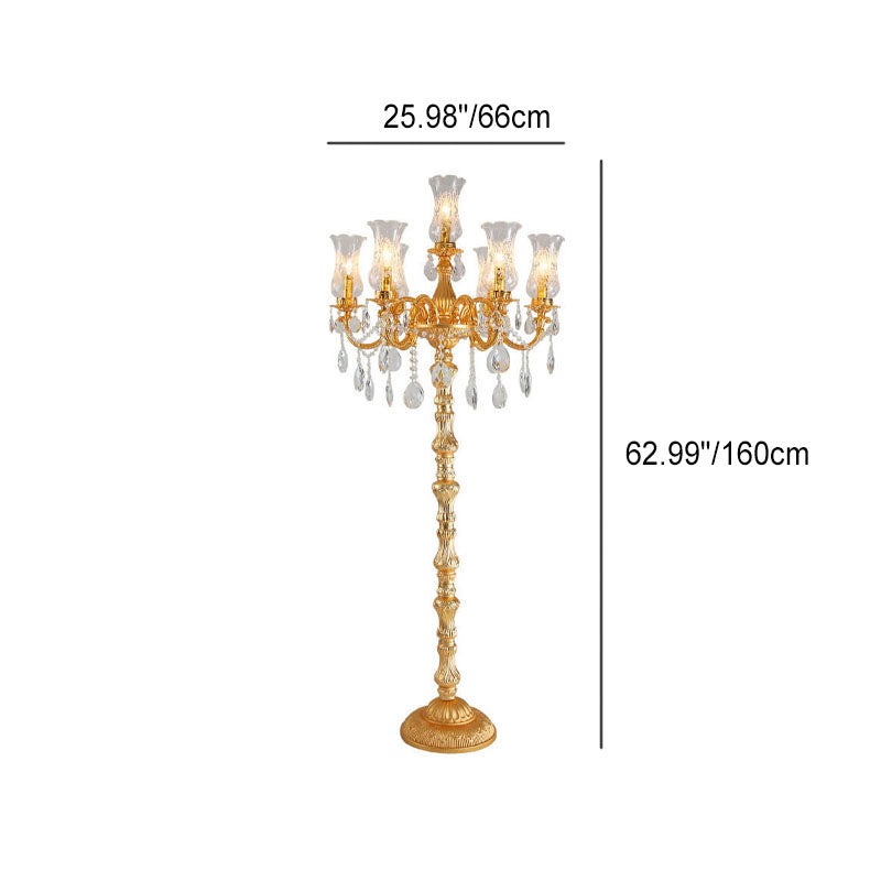 Luxury Golden Crystal Zinc Alloy 7-Light Floor Lamp for Bedroom