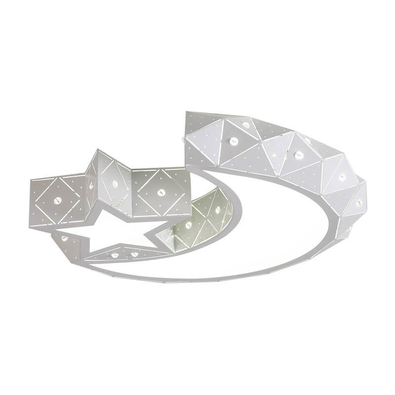 Modern Star Moon Geometric Iron LED Kids Flush Mount Ceiling Light, Baby Room Lighting Fixture, Nursery Ceiling Lamp, Boys Girls Bedroom Decor, Astronaut Space Theme Light, Energy-Efficient Kids Room Illumination, Stylish Flush Mount Design for Children's
