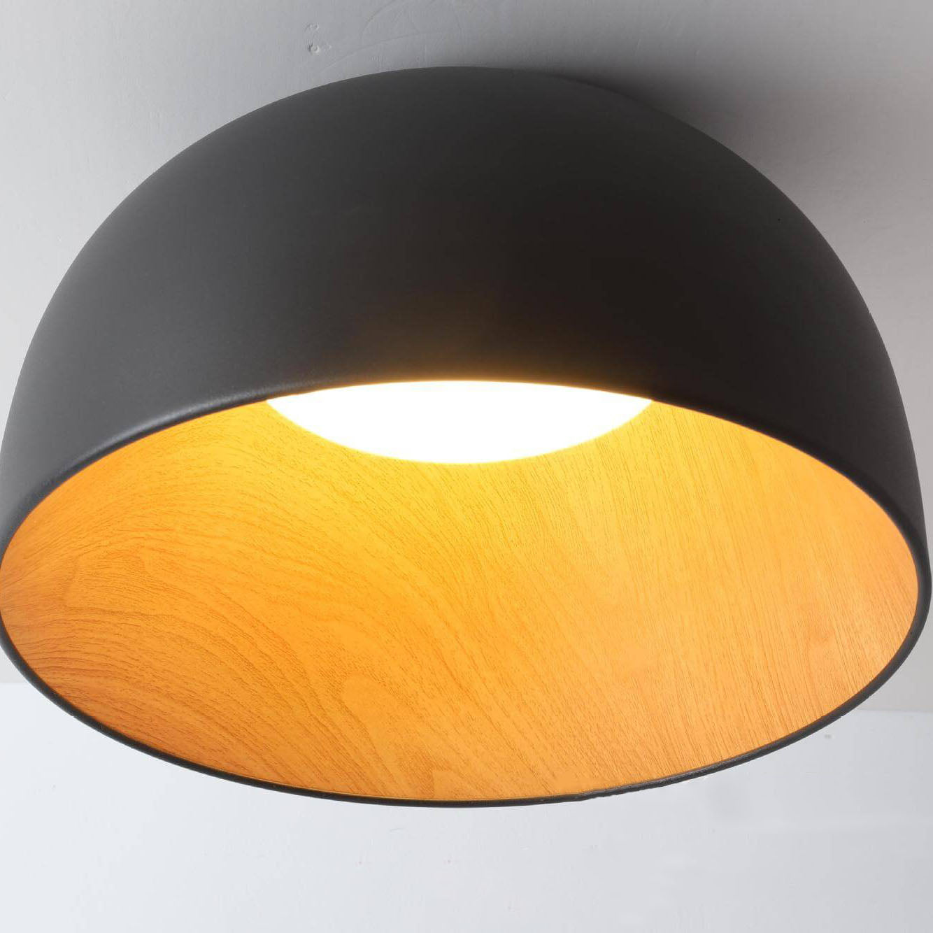 Minimalist Wooden Bowl Iron LED Ceiling Light Fixture