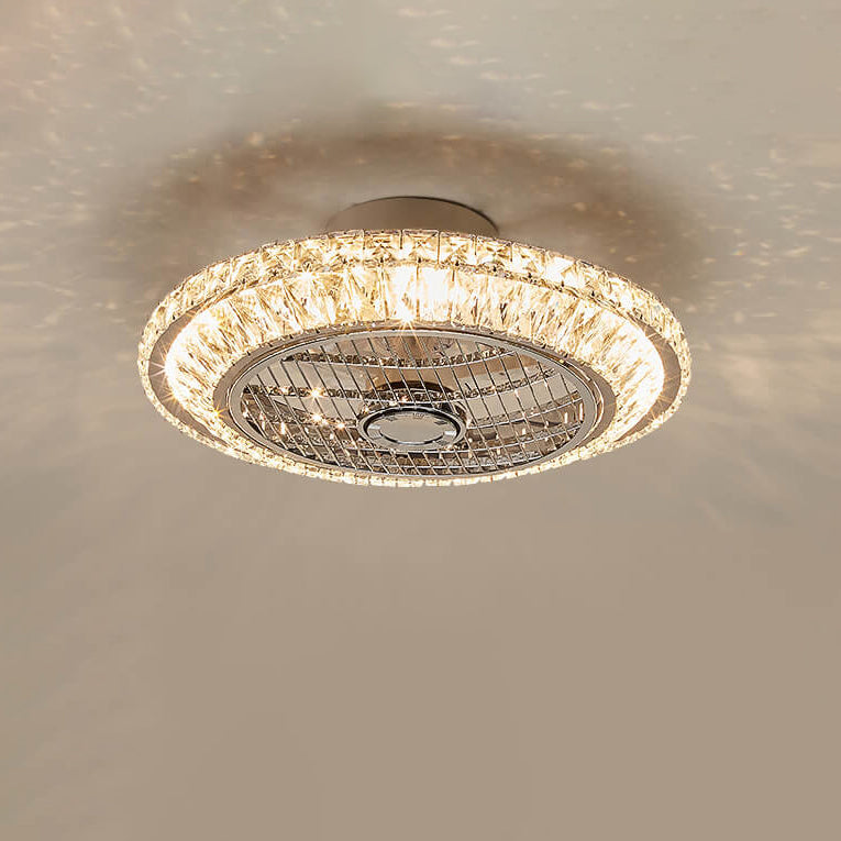 Nordic Crystal Round LED Flush Mount Ceiling Fan Light