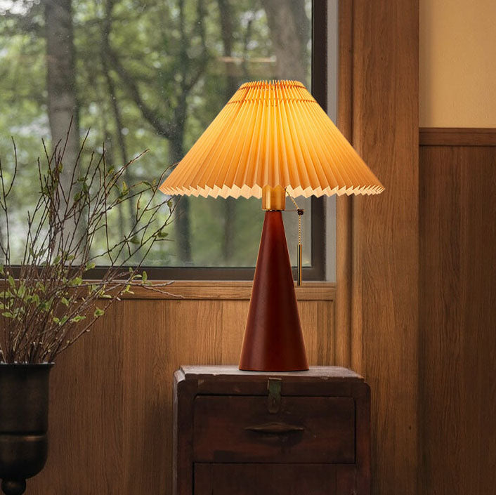 Japanese Minimalist Vintage Pleated Wooden Fabric LED Lamp
