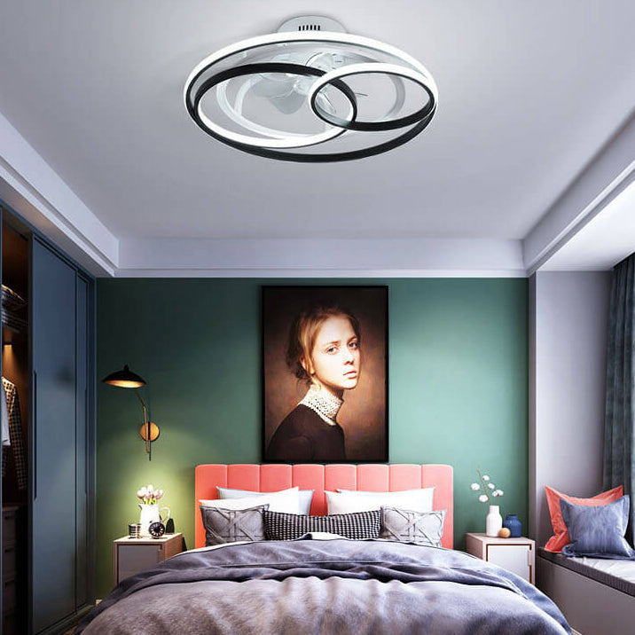 Double Ring Overlap LED Ceiling Fan Light - Modern Flush Mount Design, Energy Efficient, Stylish Home Lighting