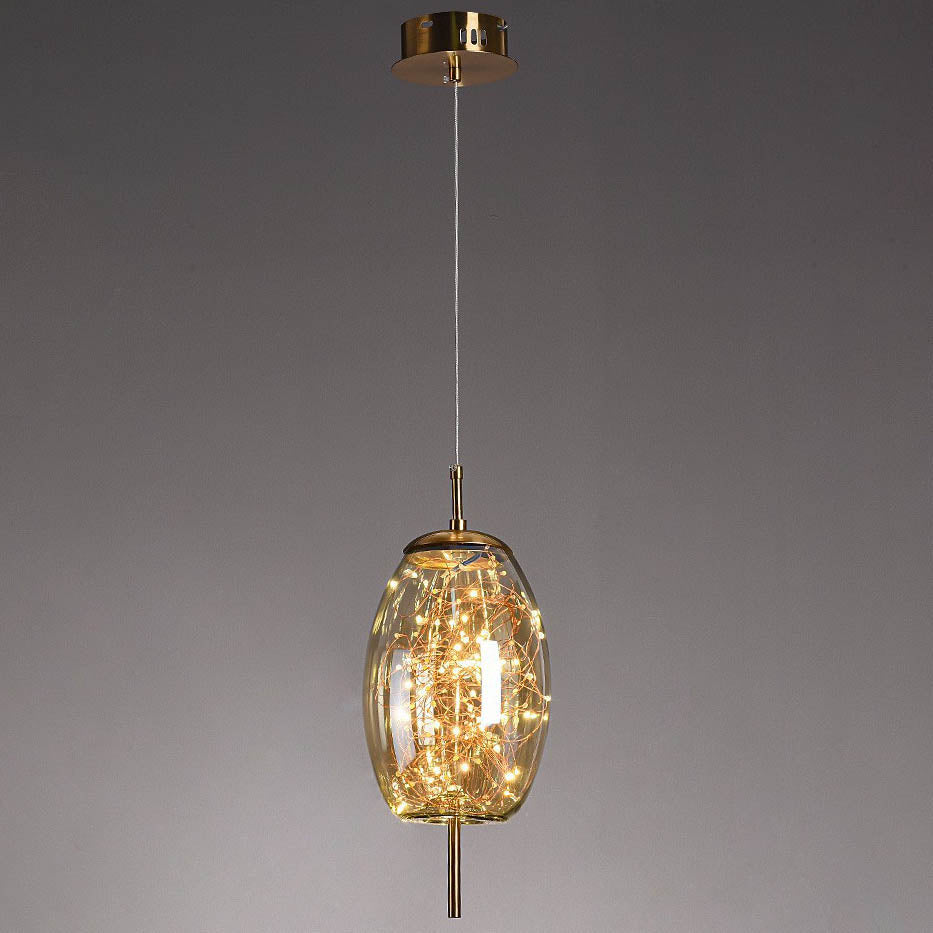Contemporary Scandinavian Glass Pendant Light for Bedroom - 1-Light Cylinder Oval Design