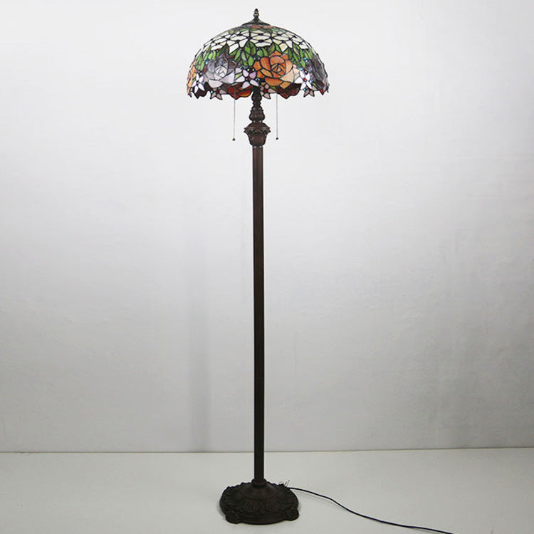 Tiffany Style Stained Glass Rose Floor Lamp - 2-Light Bedroom Decor