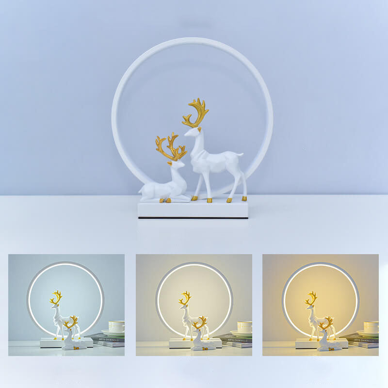 Contemporary Nordic Iron Acrylic Circle Deer USB Plug-in LED Night Light Table Lamp for Bedroom, Modern Decorative Lighting, Unique Home Decor, Soft Warm White Glow, Rechargeable Bedroom Lamp, Elegant Nightstand Light, Creative Gift for Kids and Adults, S